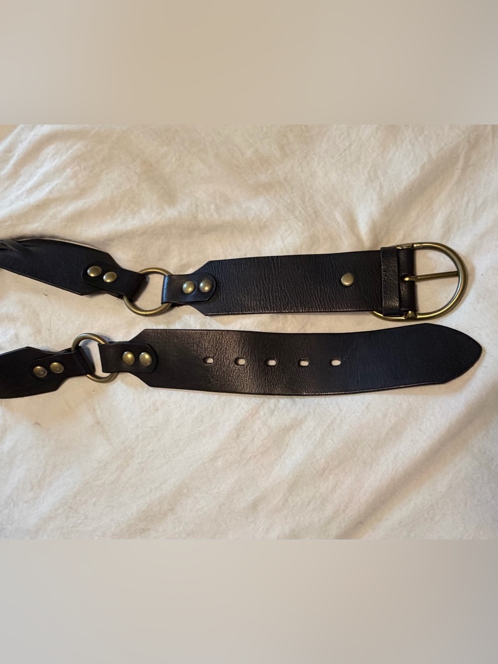 Linea Pelle Wide Black Leather Statement Adjustable Belt W/ Metal Rings Size M - Picture 12 of 16